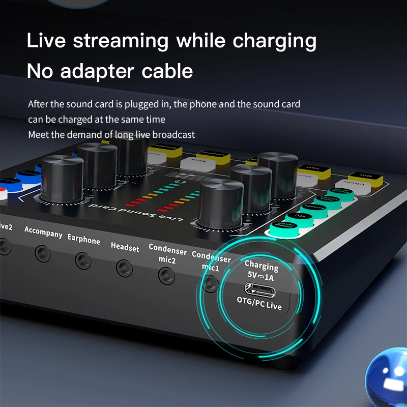Live Sound Card, Audio Mixer, Voice Changer, Streaming Equipment, Bluetooth accompaniment, Noise Reduction, External Sound Card