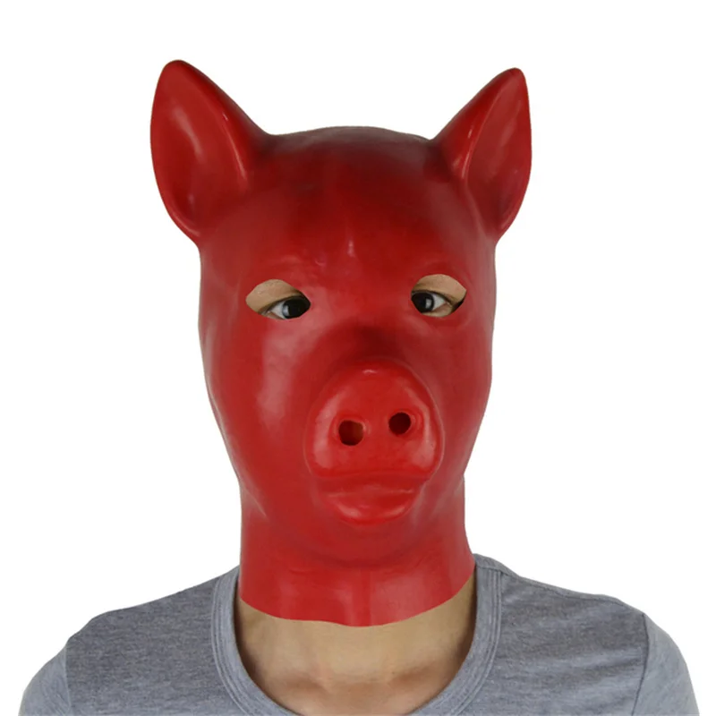 Hot 3D Pink Latex Pig Hood Mould Latex Rubber Fetish Animal Mask with Zipper Full Head Animal Hood