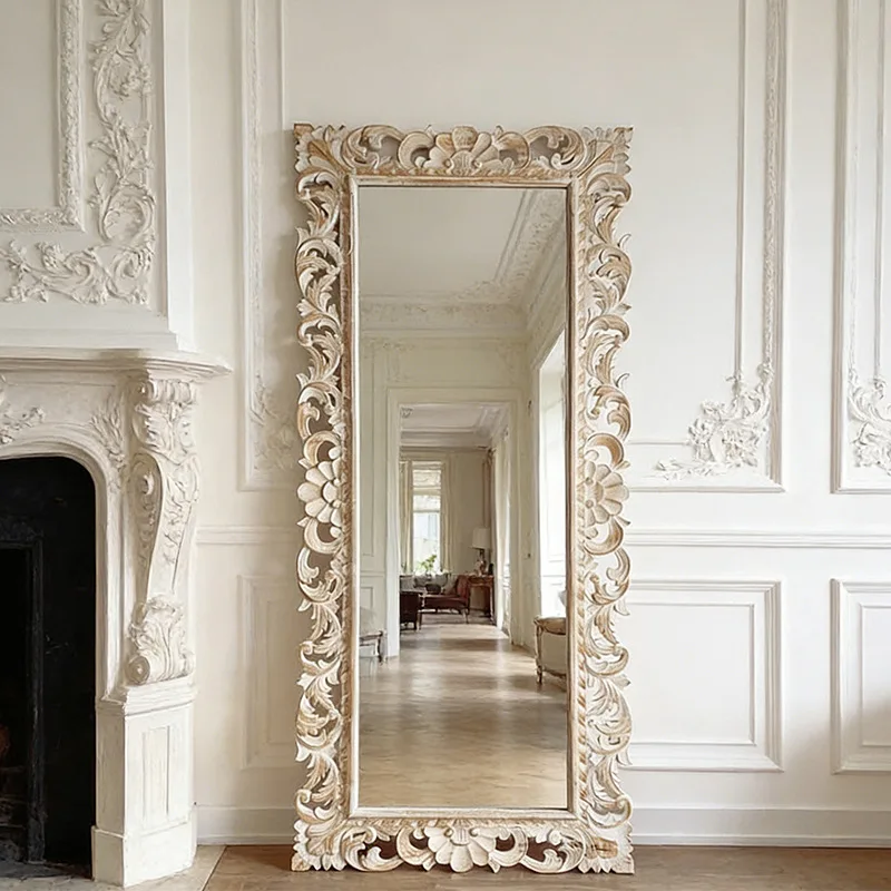 Full body mirror European retro hollow carved full-length mirror high value