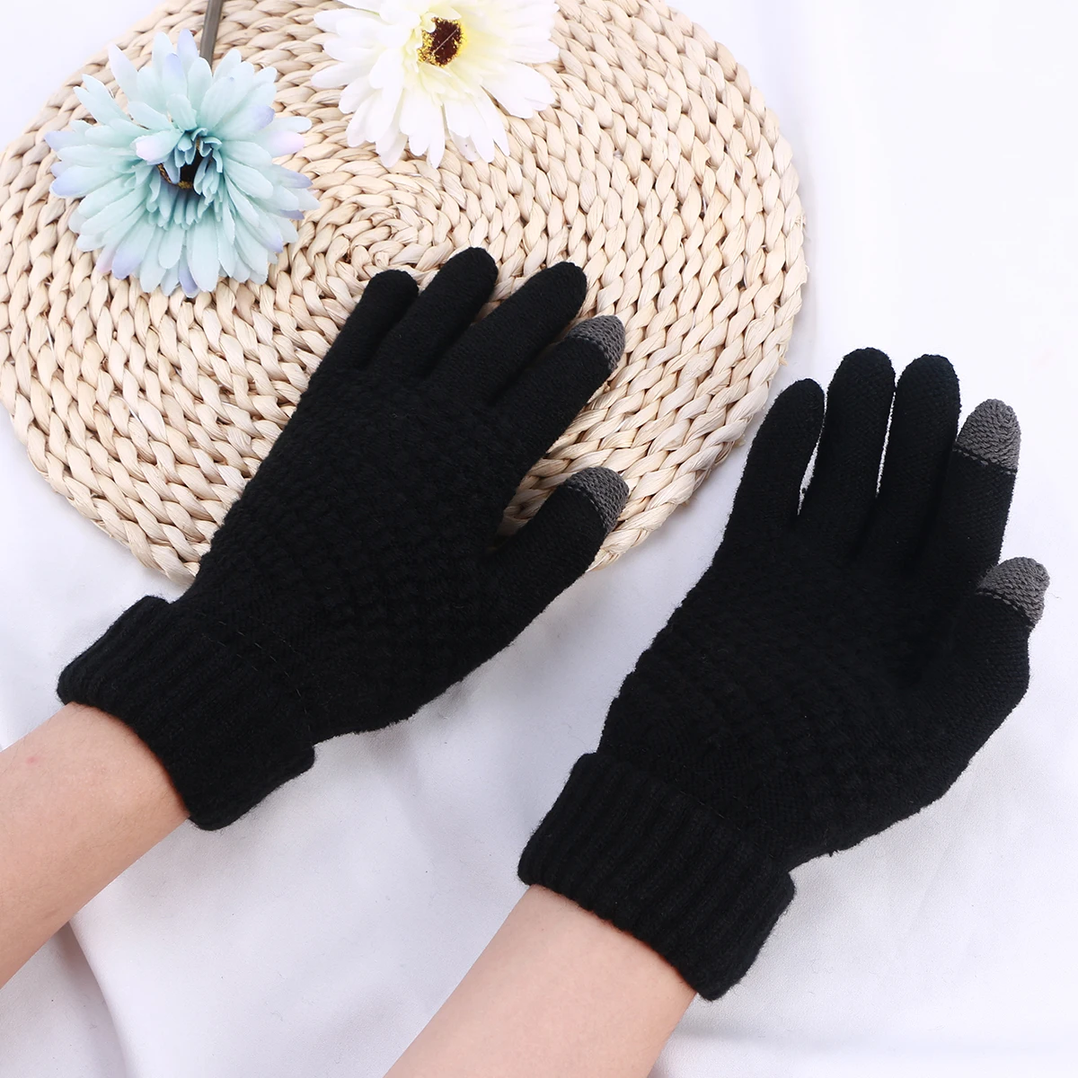 

Women Men Warm Winter Touch Screen Gloves Solid Black Stretch Knit Windproof Outdoor Sports Gloves Cycling Hiking Skiing