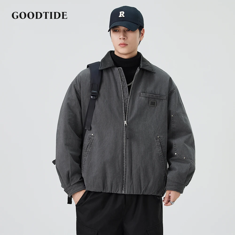 

Мужская повседневная джинсовая куртка на молнии, новинка 2025 года, воротник с лацканами и несколькими карманами, свободный дизайн, модная зимняя повседневная одежда, топ