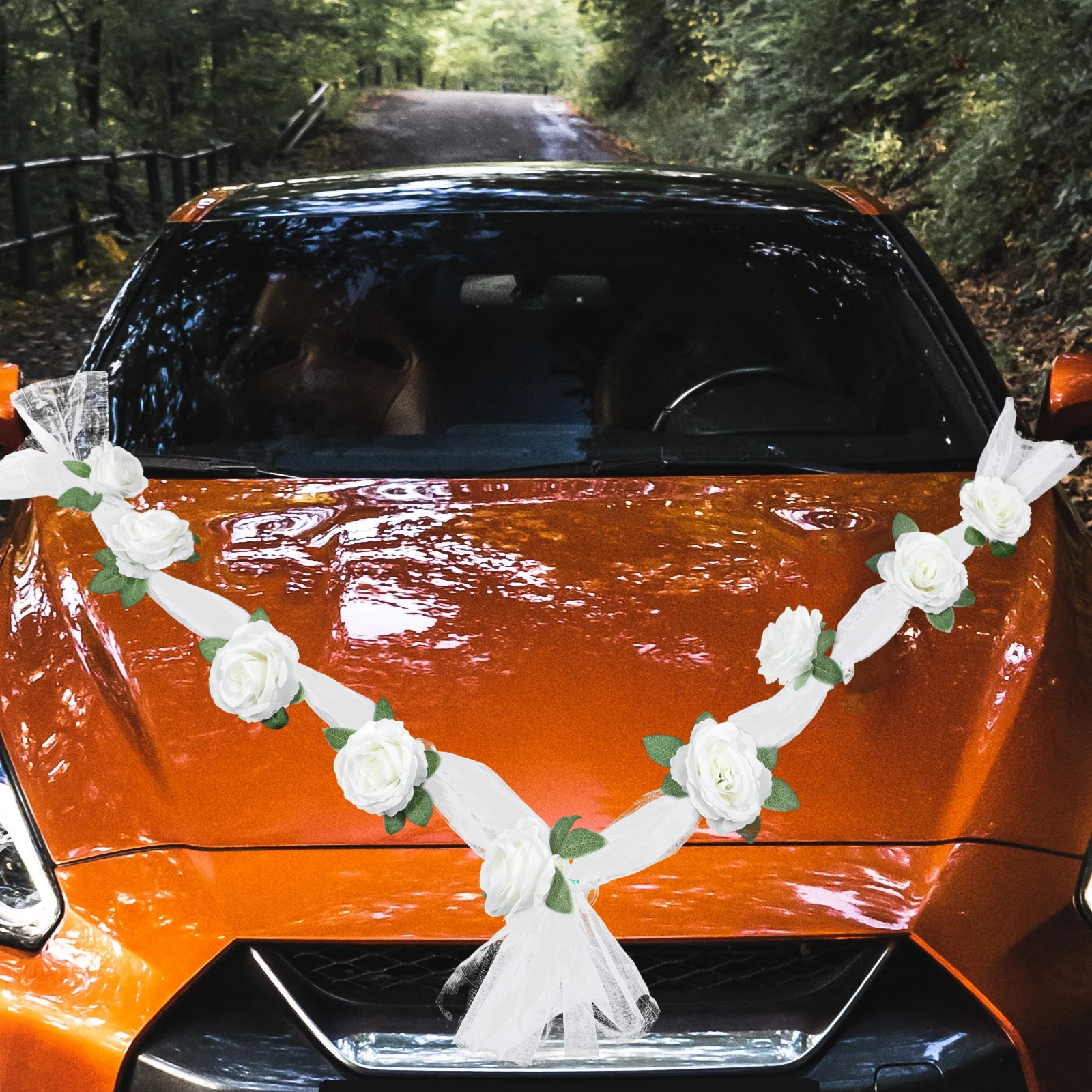 

1 set 1 Set Artificial White Rose Flower Belt For Wedding Car Decor Party Office Church Room Decoration Lifelike Fake Roses