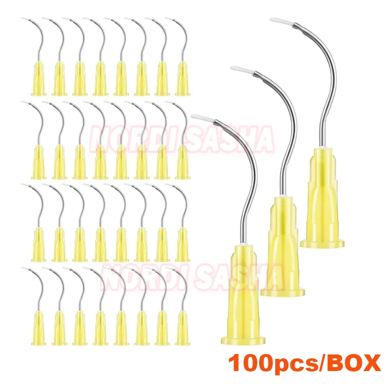 Dental Disposable Metal Infusor Yellow Tip With Brush Padded Dental Tooth Cleaning Oral Care Tools  100Pcs/Box