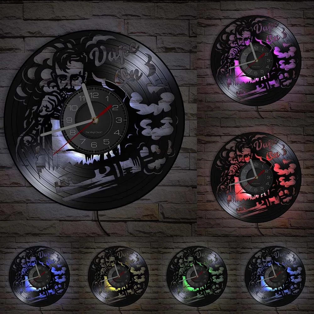 Vape Shop Wall Sign Logo Wall Clock Electronic Cigarette Vinyl Record Clock Vaporizer Vape Cafe Smoke Shop Wall Decor Vape Gift view 6