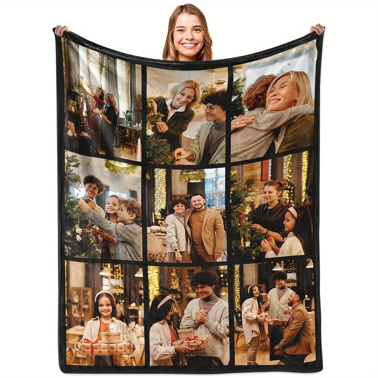 Christmas Family Photo Blanket Throw Xmas Holiday Keepsake Cozy Warm Fleece Decor Gift Nostalgia Multi Generation