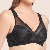 Sujetador ajustable de encaje ultrafino con aros de acero, ropa interior de mujer suave de apoyo, de gran tamaño, cómoda y transpirable durante todo el día