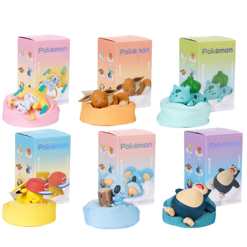 

Genuine Pokemon Toys Pikachu Bulbasaur Eevee Snorlax Cute Anime Figure Model Dolls With Dustproof Cloth Pad Character Toys Gifts