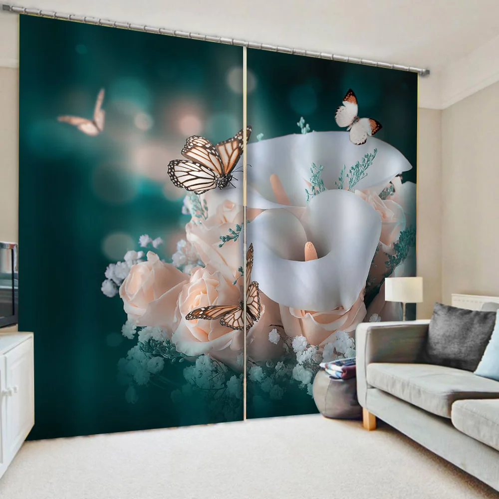 Home Decoration Blackout 3D Curtain stereoscopic lifelike fresh flower curtains Thickened blackout curtains