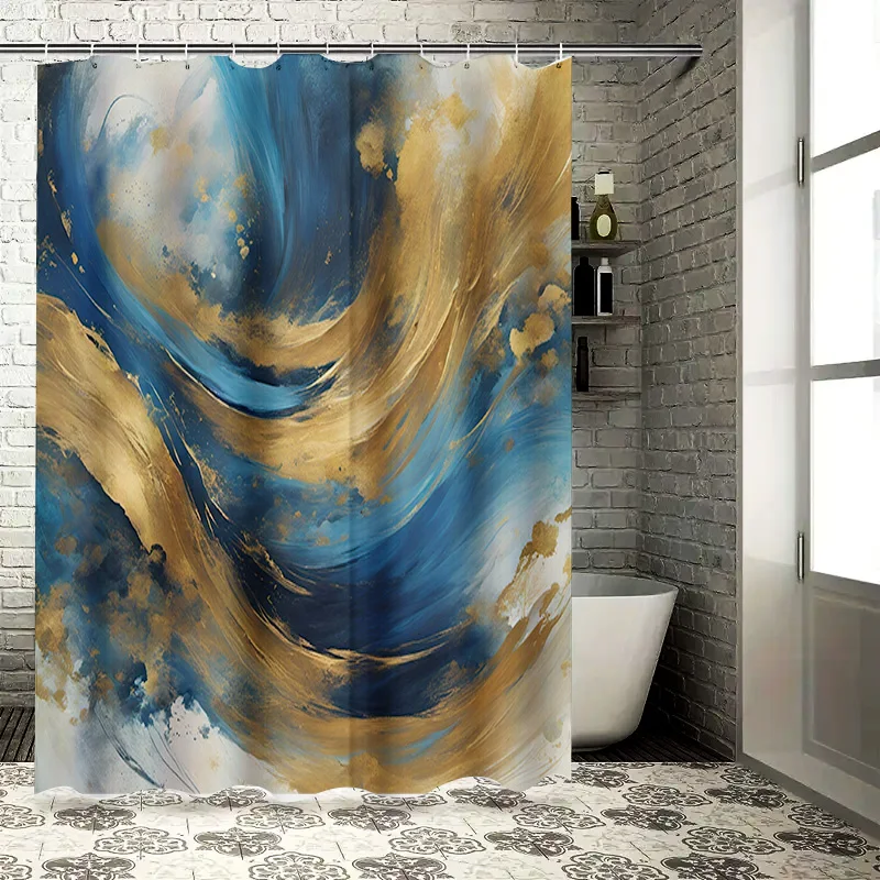 

Modern Luxury Shower Curtain Blue Gold Colorful Print Bath Decor Home Decoration Waterproof Fabric Shower Curtains For Bathroom