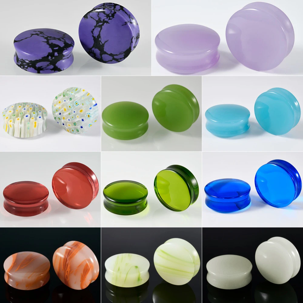 1/2/22PCS Glass&Stone Round Ear Expanders Gauges Waist Drum Plugs Strechers Tunnels Body Piercing Jewelry 6-30mm