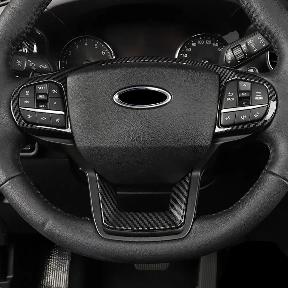 For Ford Explorer 2020 2021 2022 2023 ABS Carbon Fiber Style Inner Car Steering Wheel Cover Trim Button Panel Frame Decor Auto