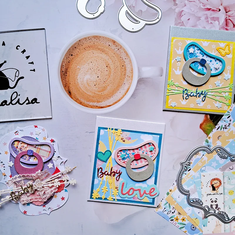 Baby Pacifier Shaker Frame Floral Banner Nesting Label Metal Cutting Dies For DIY Scrapbooking Greeting Card Paper Embossing