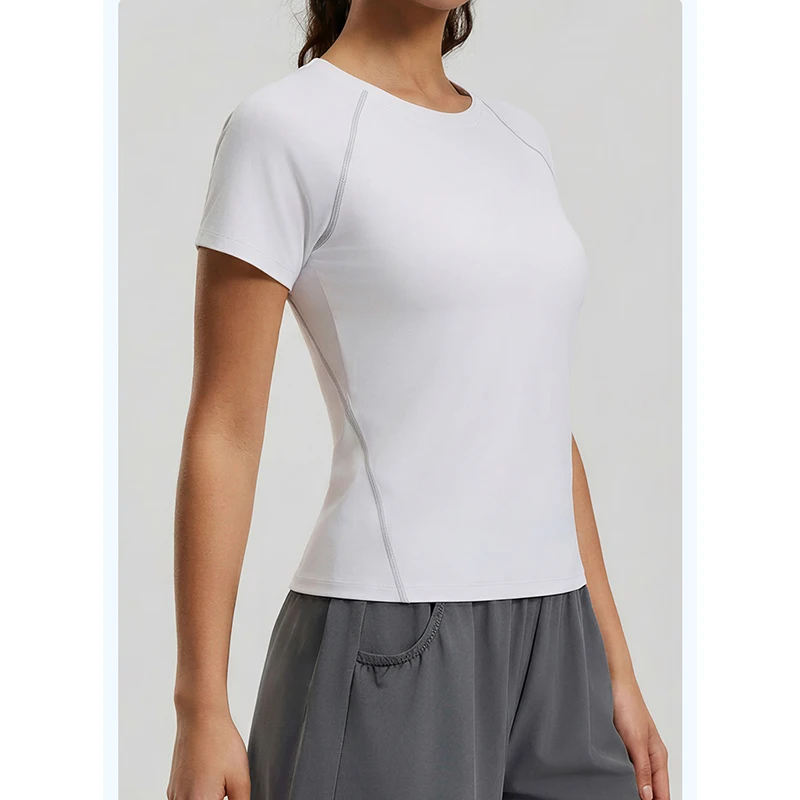 Summer Women Round Collar Sports Top Loose Fit Breathable Yoga Top Comfortable Skin-Friendly Gym Clothes for Pilates Running