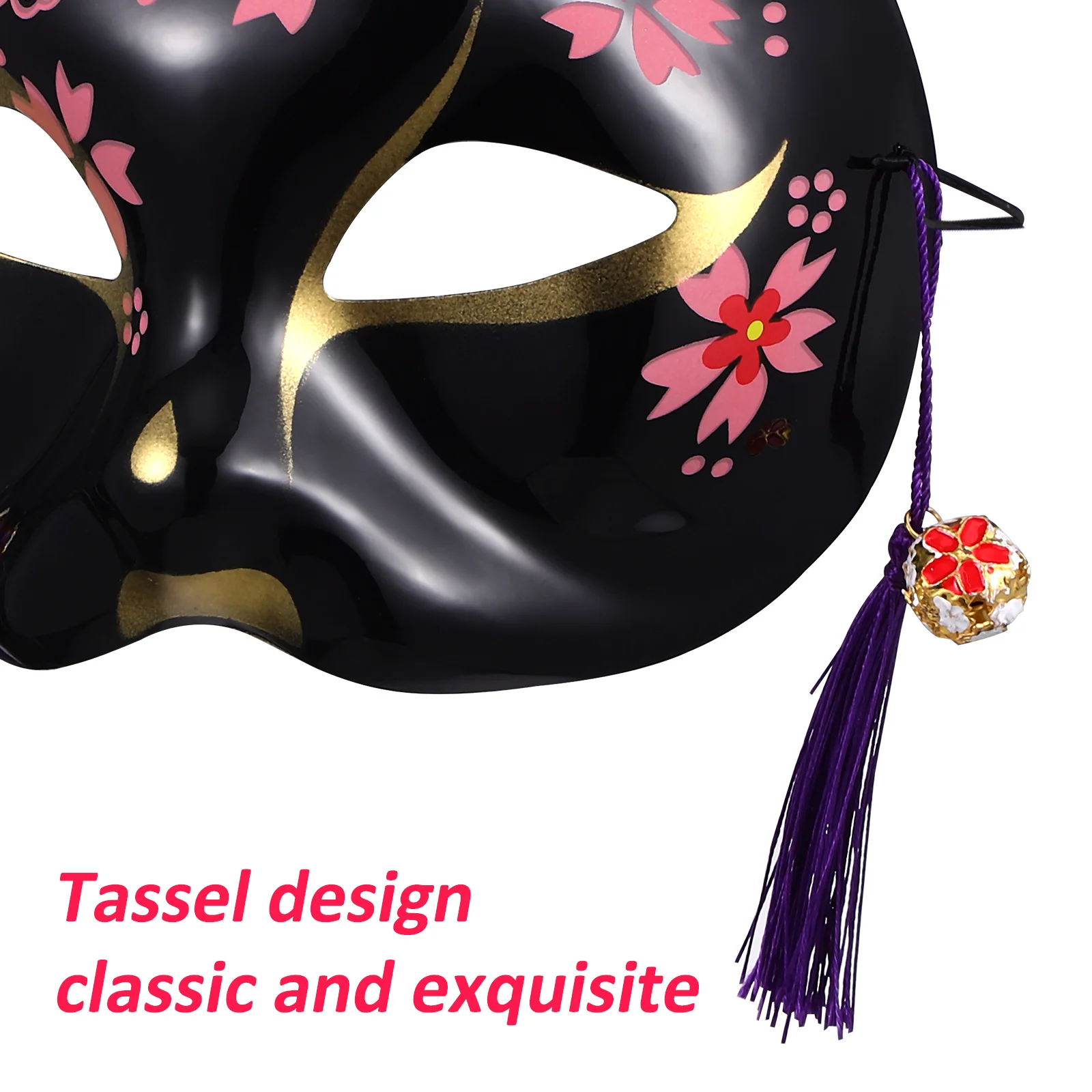 2 Stück Kitsune-Maske, Halloween, Tier, Cosplay, halbe Gesichtsmasken für Maskerade, Party, Kirschblüten-Katzenmuster, leicht, robust