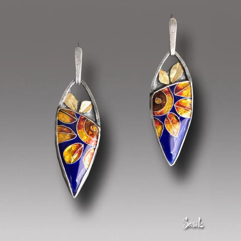 

BKBK Handcrafted Color Enamel Autumn Leaf Hollow Teardrop Textured Silver Dangle Women Earrings Wedding Earrings for Christmas Valentine 4th of July Art Gallery Bridal Jewelry for Brides Bridesmaids Adult Ladies Evening Party Occasion