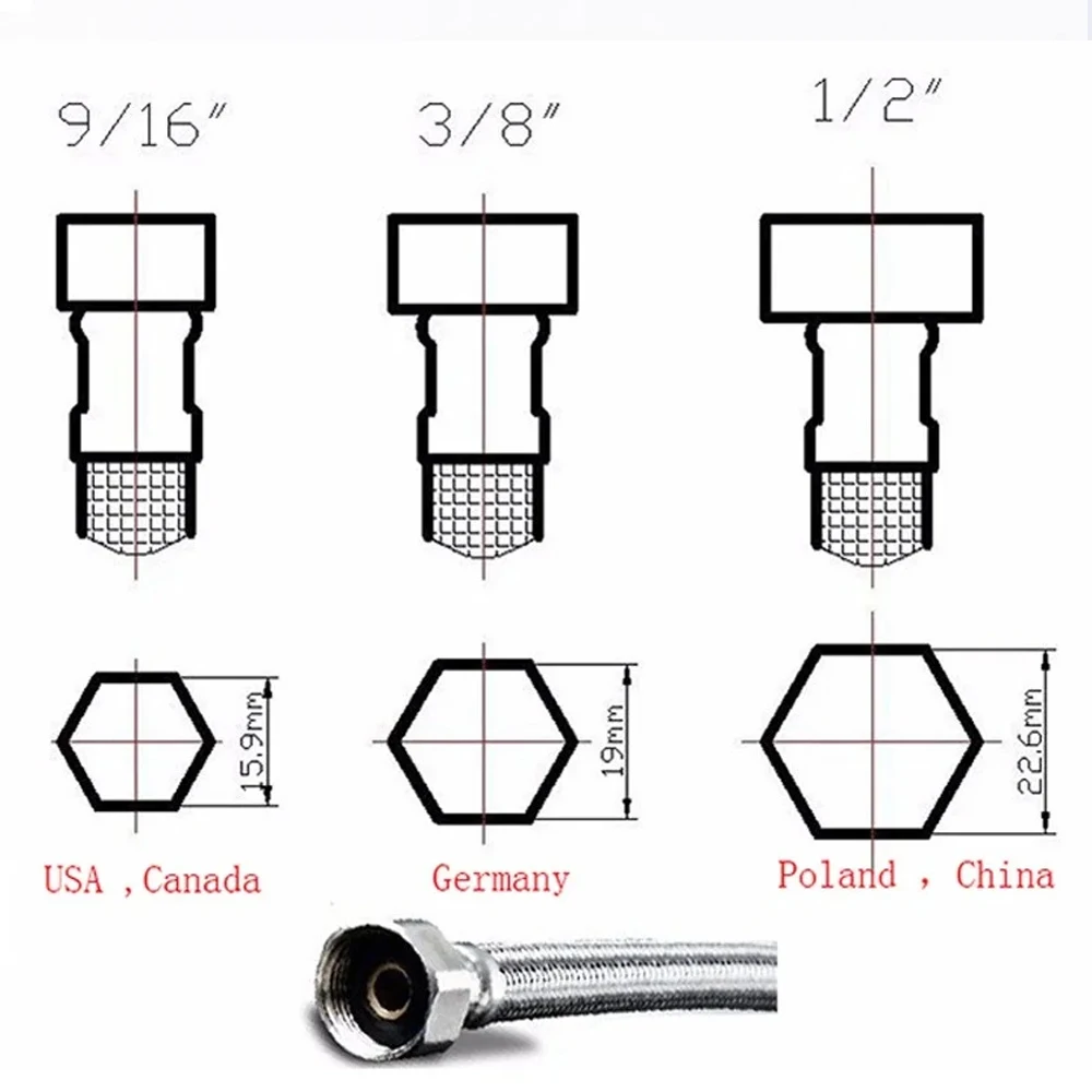 2 uds 50cm tubos de plomería flexibles G1/2 G3/8 G9/16 grifo mezclador frío y caliente tubo de suministro de agua de acero inoxidable mangueras