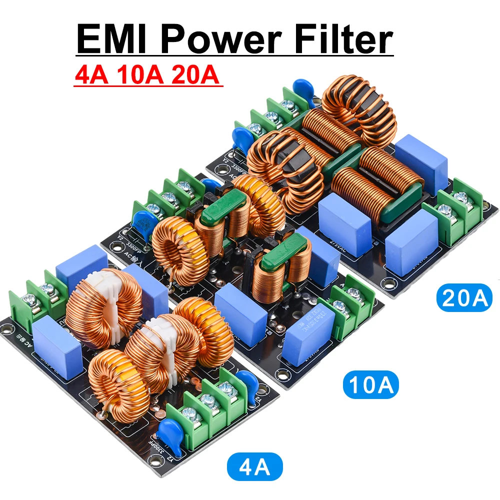 4A 10A 20A 3-stage EMI Power Filter Board AC 110V 220V EMI Filter FCC Electromagnetic Interference DIY Kit