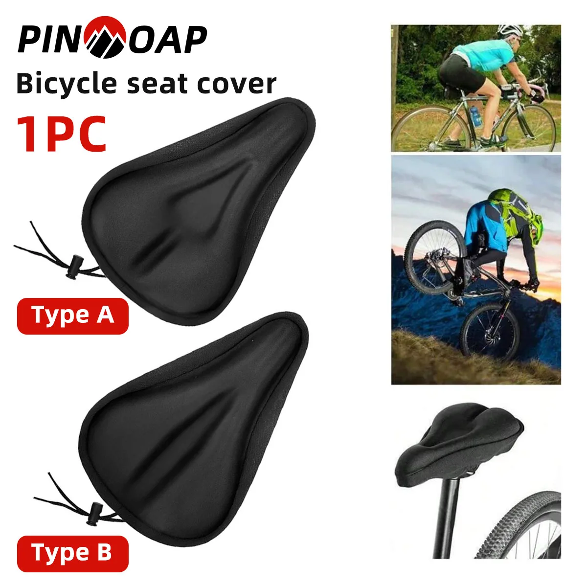 PINMOAP 1PC Bicycle Seat Cover Gel Cushion Anti Slip Lining Soft Comfortable Breathable Mountain Outdoor Riding Accessories