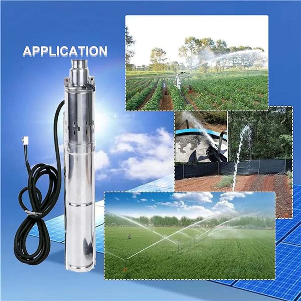 370W DC 24V Solar Deep Well Pump Max Head 65M With Solar Stainless Steel Brushless Drilling Bore Water Pump Max Flow 2Tons/H