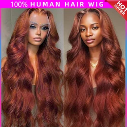 Reddish Brown Body Wave Lace Frontal Wig 13x6 Hd Lace Front Human Hair Wig 30 36 Inch Water Wave Transparent Lace Wigs For Women