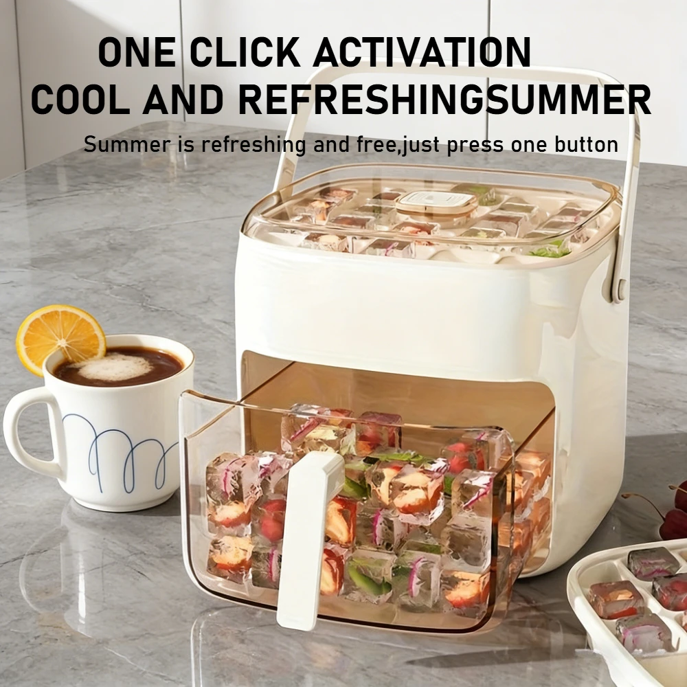 48-Cube Ice Maker with Easy-Press Lid - Double Layer, DIY Frozen Treats & Beverage Essential,kitchen accessories,gadgets