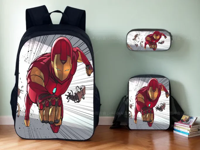 

Unisex Boy Girl Marvel Backpack+Side Bag+Pencil Case 3Pcs Set,Iron Man Lightweight Bookbag Casual Rucksack for Elementary School