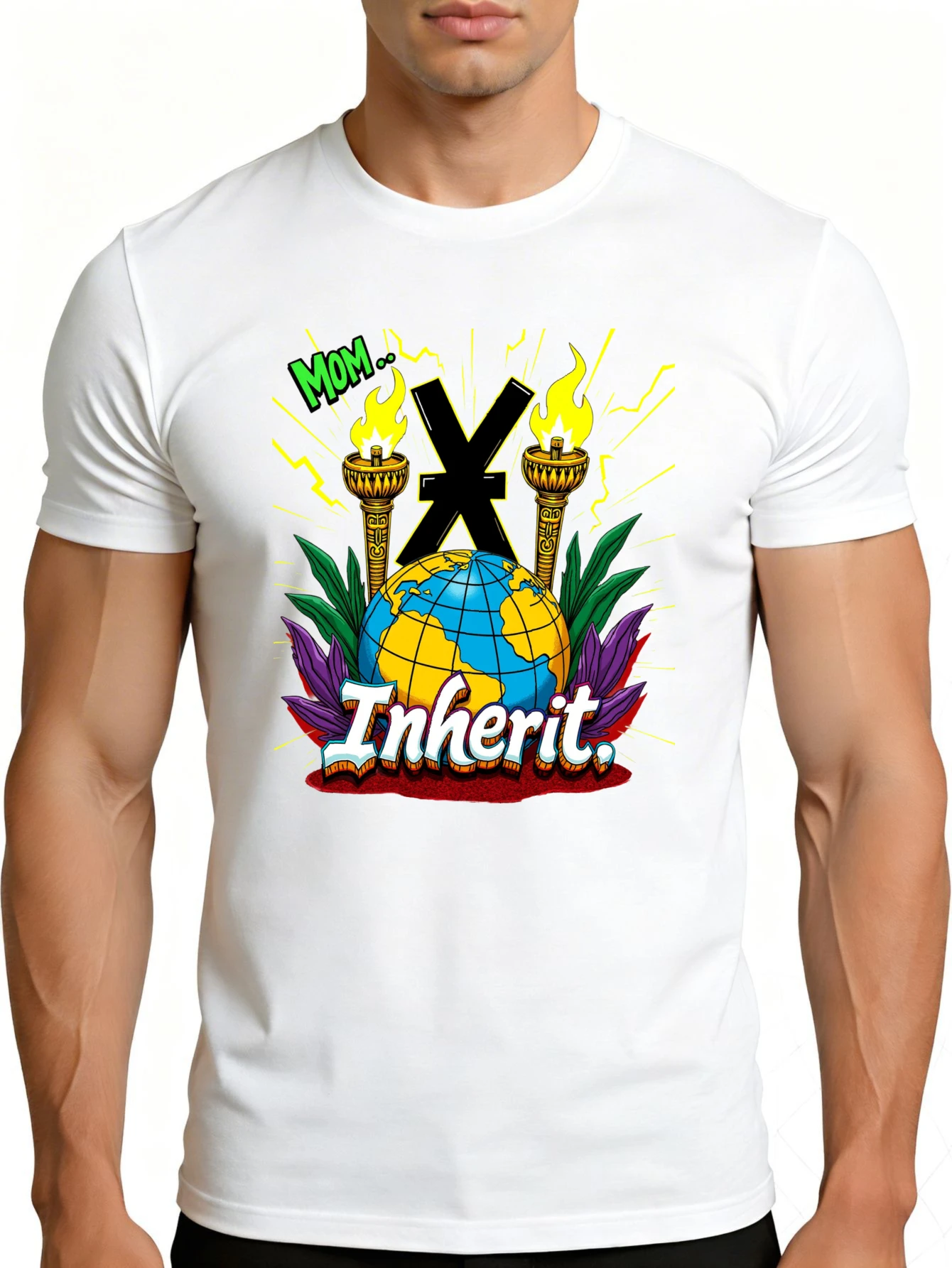Men's Graphic T-Shirt - Breathable, Soft, Lightweight - Mom X Inherits the Earth's Flame - Retro Fun Graphic Casual Short Sleeve Summer Top, Gift for Him