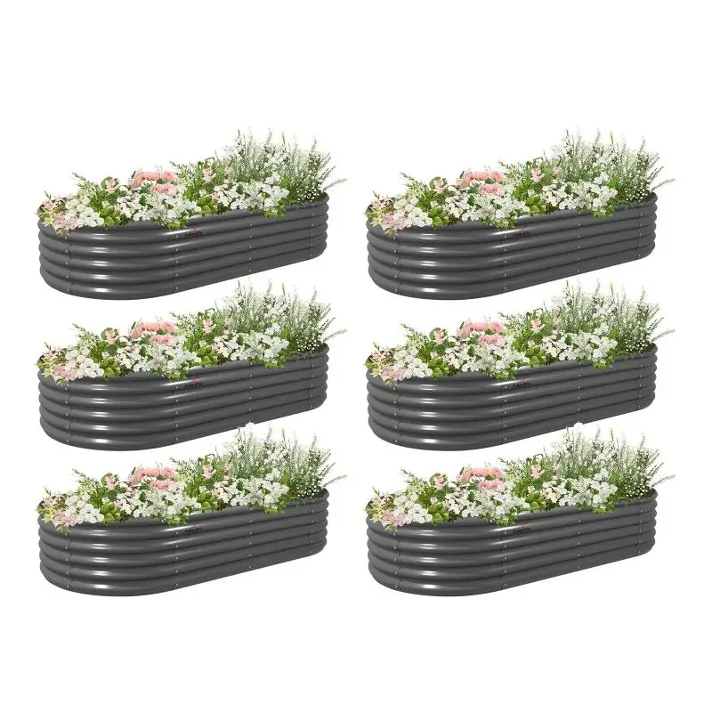 Set of 6:8x4x1.5ft Oval Raised Garden Beds,Durable Planting Boxes,Versatile Garden Solutions,Suitable for Flowers and Vegetables