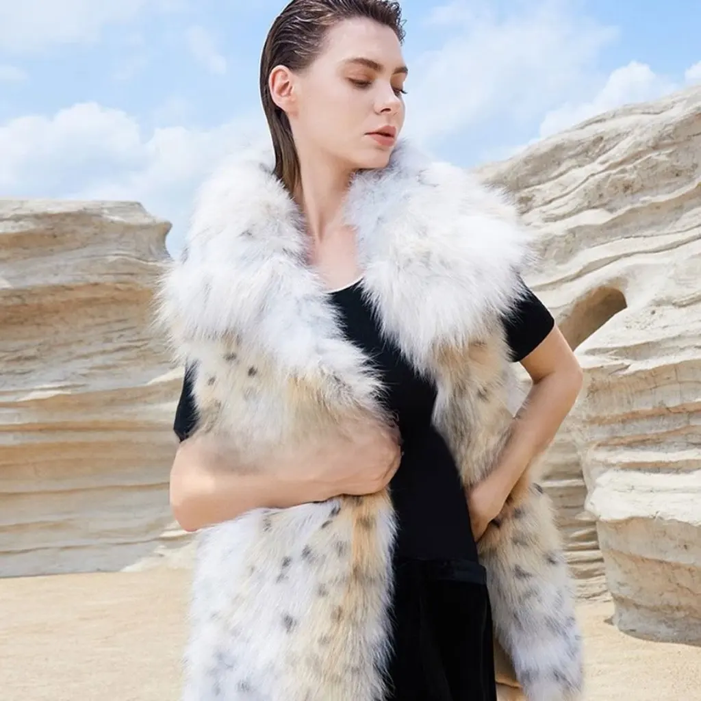 

Leopard Print Artificial Fox Fur Vest Women's Winter Fashion Faux Fur Jacket European American Style Wholesale