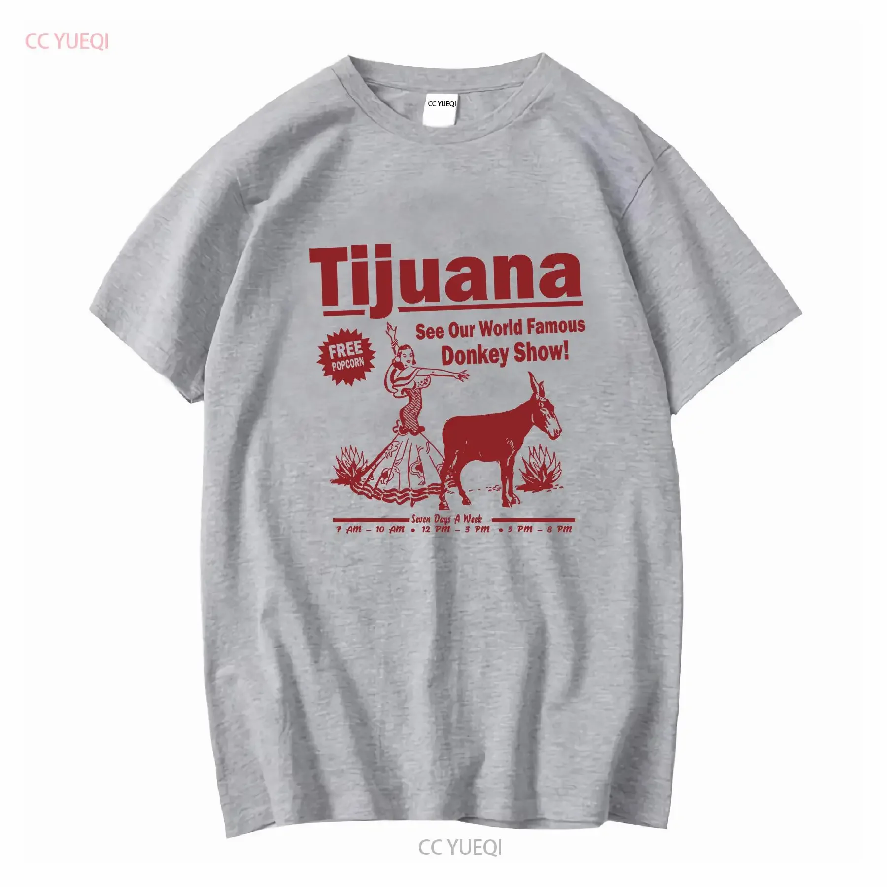 مضحك تي شيرت Tijuana حمار تظهر الأساسية خمر غسلها الشارع الشهير أزياء امتدت لينة أعلى لارتداء اليومي قليلا #3