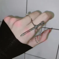1 Piece Alloy Plug-In Chain Sword Ring For Women's Punk Style Fashionable and Personalized One Piece Jewelry