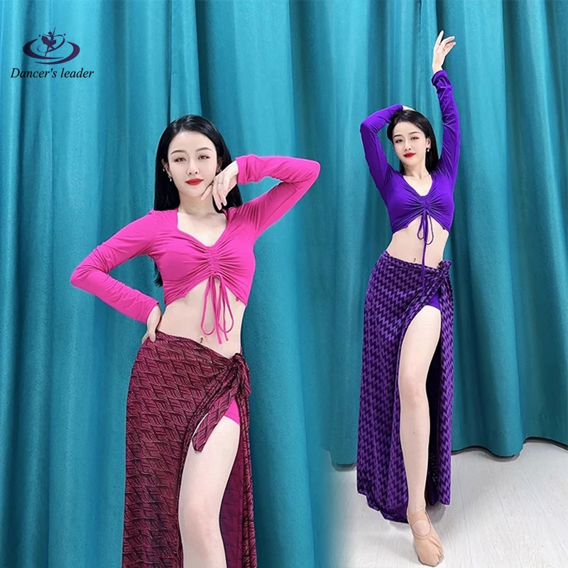 

Belly Dance Competition Practice Clothing Beginner Printed Skirt Watch Performance Group Uniform Large Size Performance Dress