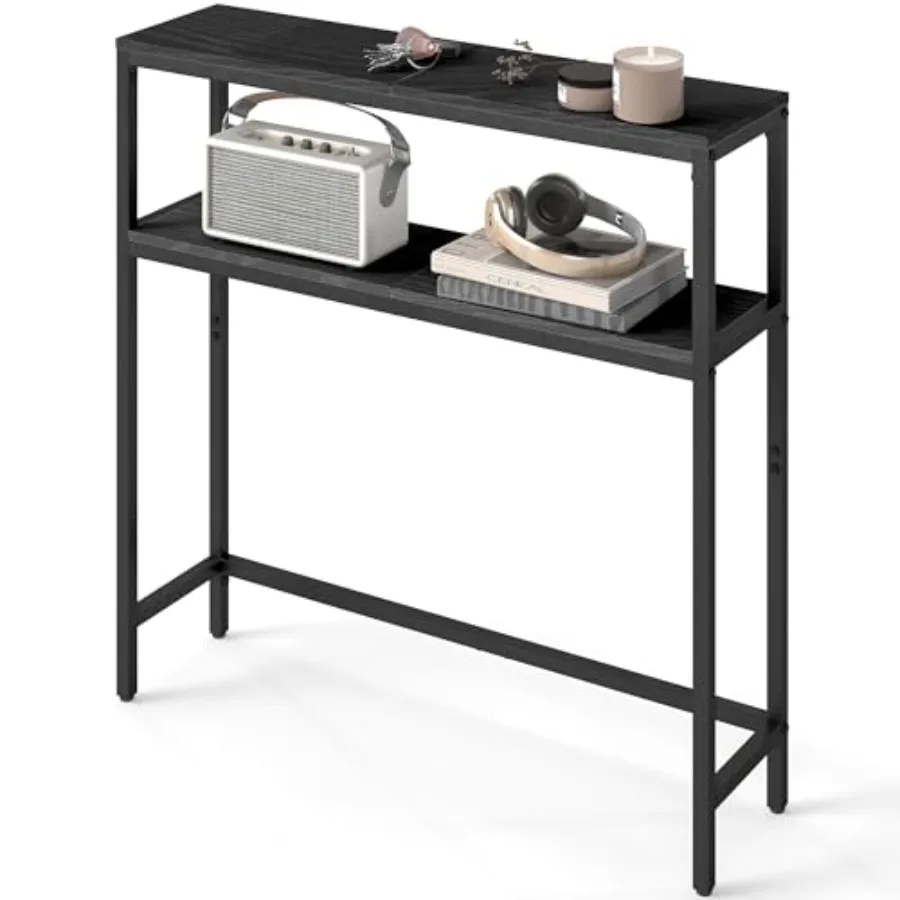 

Console Table 2-Tier Narrow Sofa Table with 2 Shelves 7.9 x 31.5 x 31.5 Inches for Living Room Hallway Entryway Charcoal Gray a