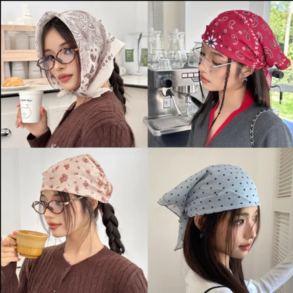 Корейский нежный кружевной шарф для волос, разноцветный реквизит для фотосессии, платок, аксессуары для волос, милая повязка для волос, ремешок для женщин и девочек