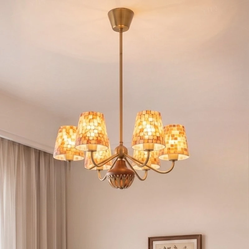 Medieval classical solid wood sky shell lamp, chandelier, study lamp iron