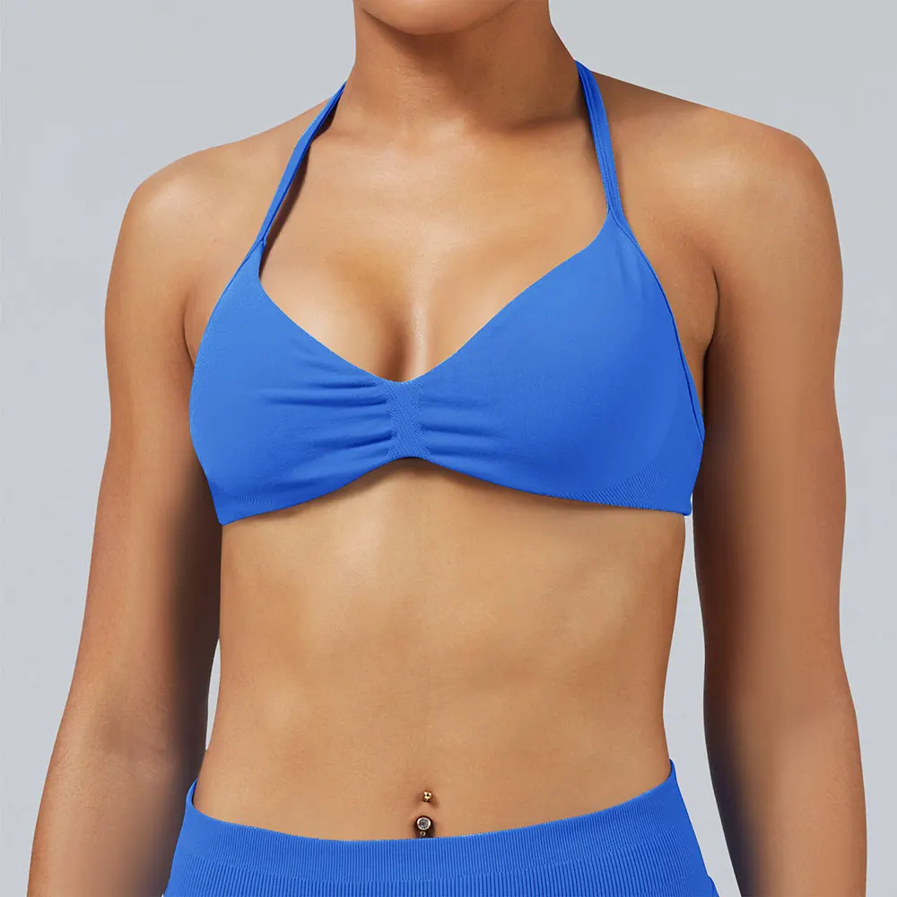 Summer Seamless Yoga Bra Gym Top Women High Support Shockproof Strap Halter Sports Bra Scrunch Push-Up Fitness Workout Yoga Vest