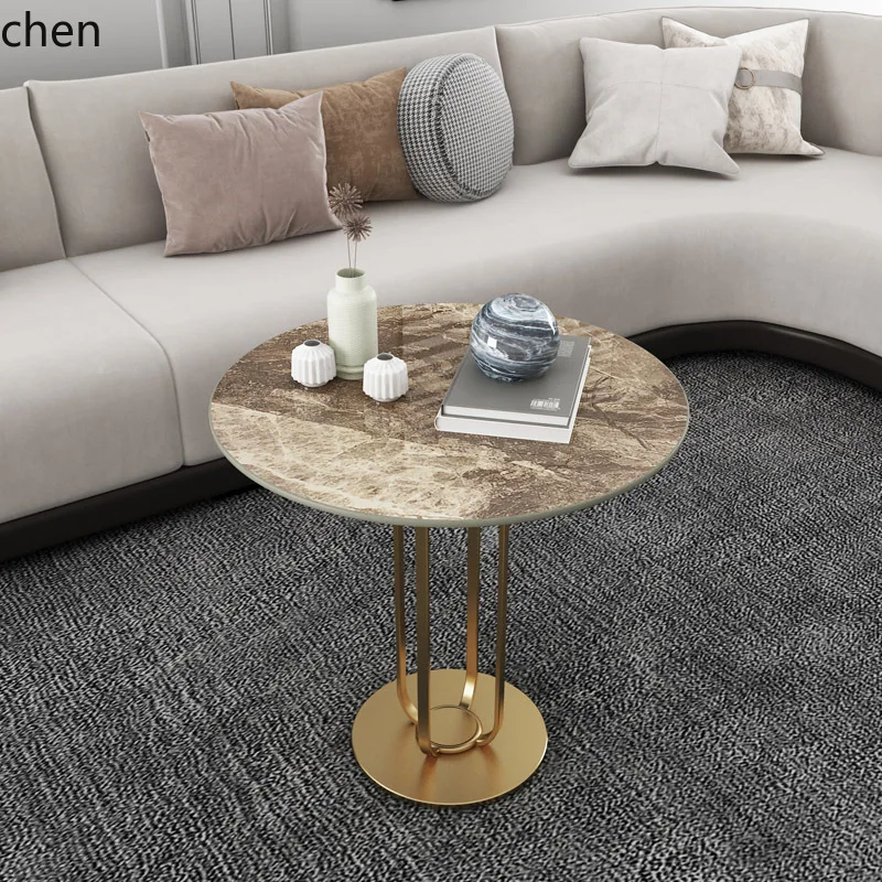 

HYS Side Cabinet Rock Plate Round Coffee Table Modern Minimalist Living Room Balcony Marble Small Round Table