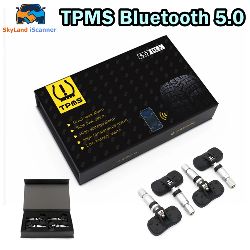 Latest TPMS BT 5.0 Tires Pressure Monitor System 4 Car Internal/External Sensor Works on Android/ iOS Mobile Phone App Display