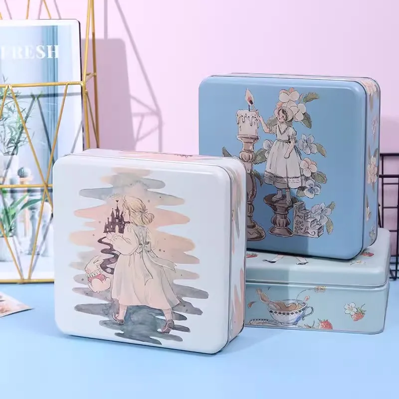 صندوق قصدير مربع عتيق لتغليف الشوكولاتة صندوق تخزين المجوهرات