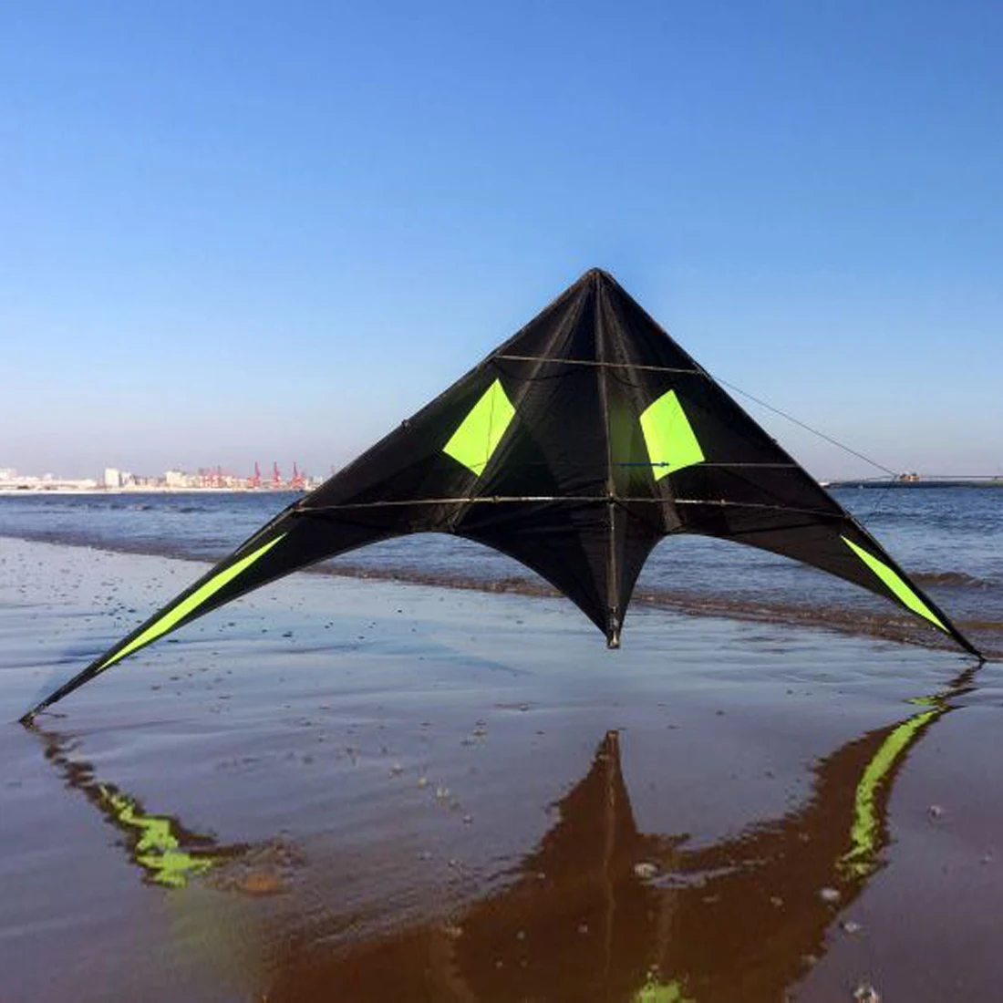 9KM Freilein 2.34m 2 สายกายกรรม Kite Professional Stunt Kite Blackjazz III Beach สายรัดข้อมือ + 2x30mx150lb Spectra เส้น + กระเป๋า