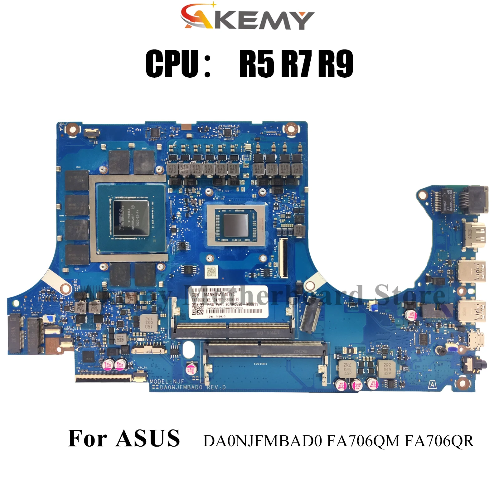 

DA0NJFMBAD0 Материнская плата для ноутбука ASUS TUF Gaming FA506Q FA706QM FA706QR Материнская плата для ноутбука с процессором R5 R7 R9 100% tests OK stk