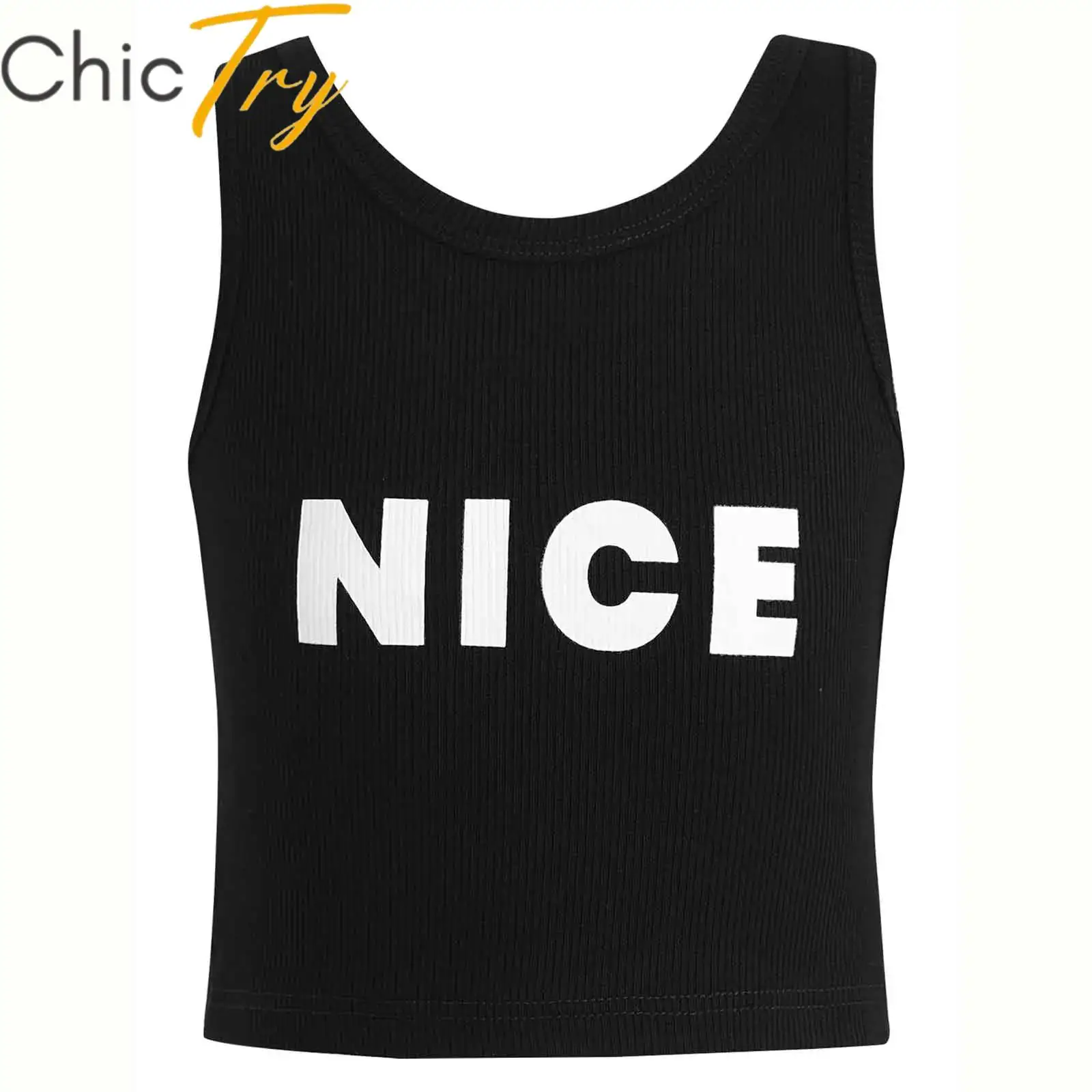 

Kids Girls Ballet Dance Crop Top Gymnastics Workout Tank Tops Letter Print Sports Vest Cross Wrap Back Top for Hip-Hop Dancewear