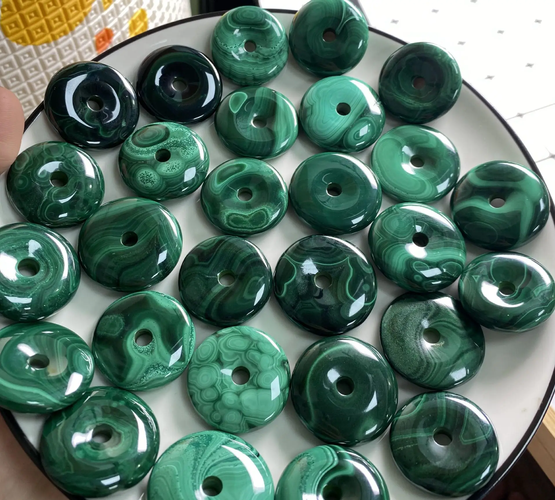 

Wholesale 10pcs/pack Natural Malachite Bead 24-30mm Donut Gemstone Loose Stone Pendant Jewelry DIY