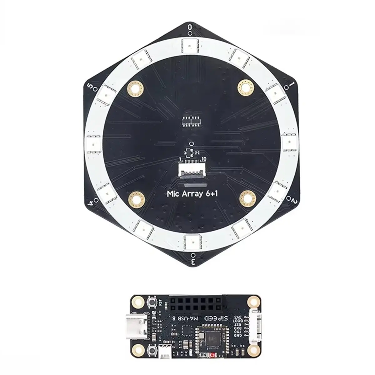 【New Arrival】 6+1 Mic Array Localization Beamforming USB Driver-Free Sound Card Microphone Array with MA-USB8 Drive Board