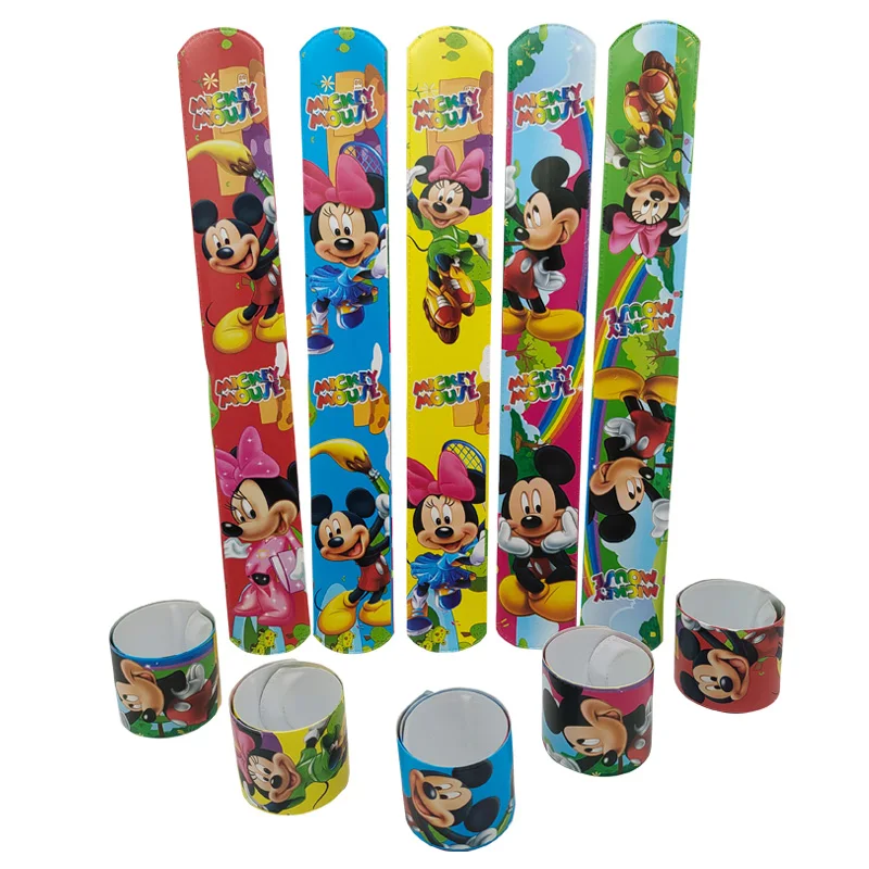 10PCS Disney Mickey Mouse Minnie Party Favor Slap Bracelet Girl Boy Happy Birthday Gift Party Souvenir Cute Giveaway