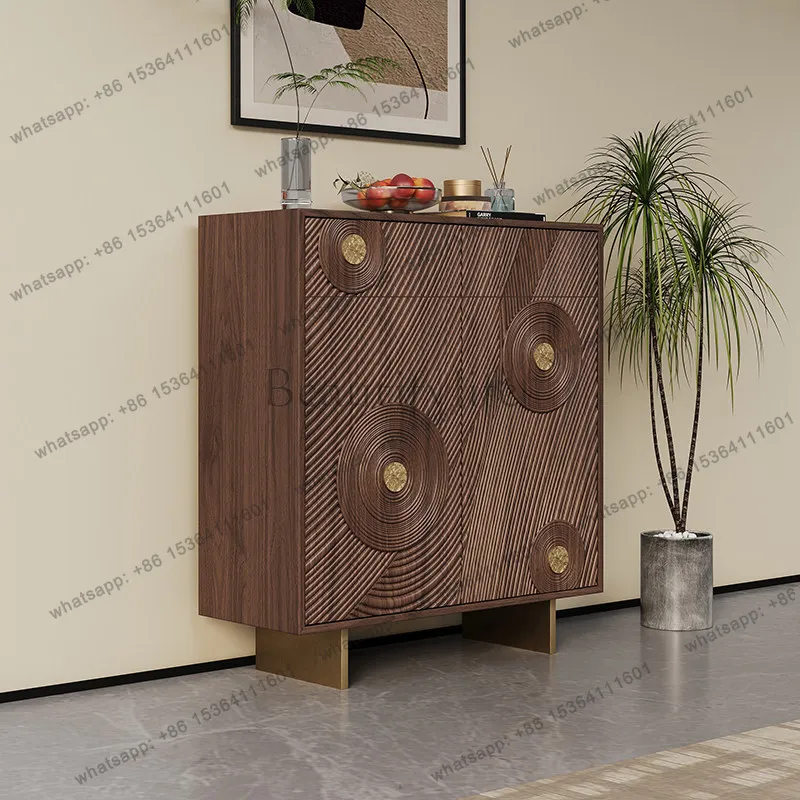 

Italian light luxury solid wood shoe cabinet living room wall storage medium antique storage cabinet