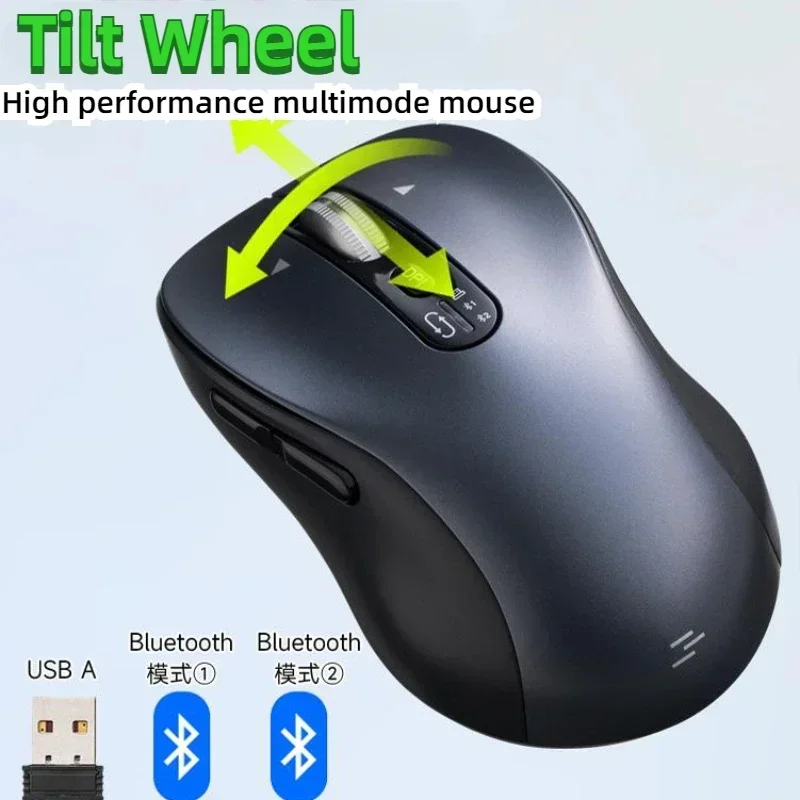 MiFuny Tilt Wheel Mute Mouse Wireless Bluetooth Tri-mode Rechargeable 3200DPI Light weight Custom Key Office Mouse for Win/mac