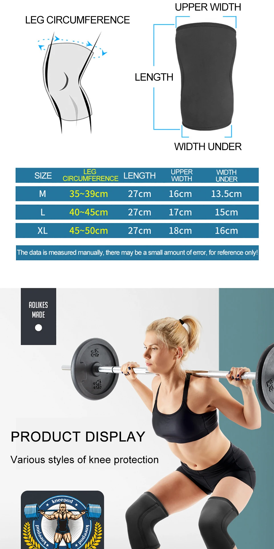 AOLIKES 1 Paar 7 mm Neopren-Sport-Knieschützer, Kompression, Gewichtheben, unter Druck, Crossfit, Training, Knieschützer, Unterstützung für Damen und Herren – Detail 10