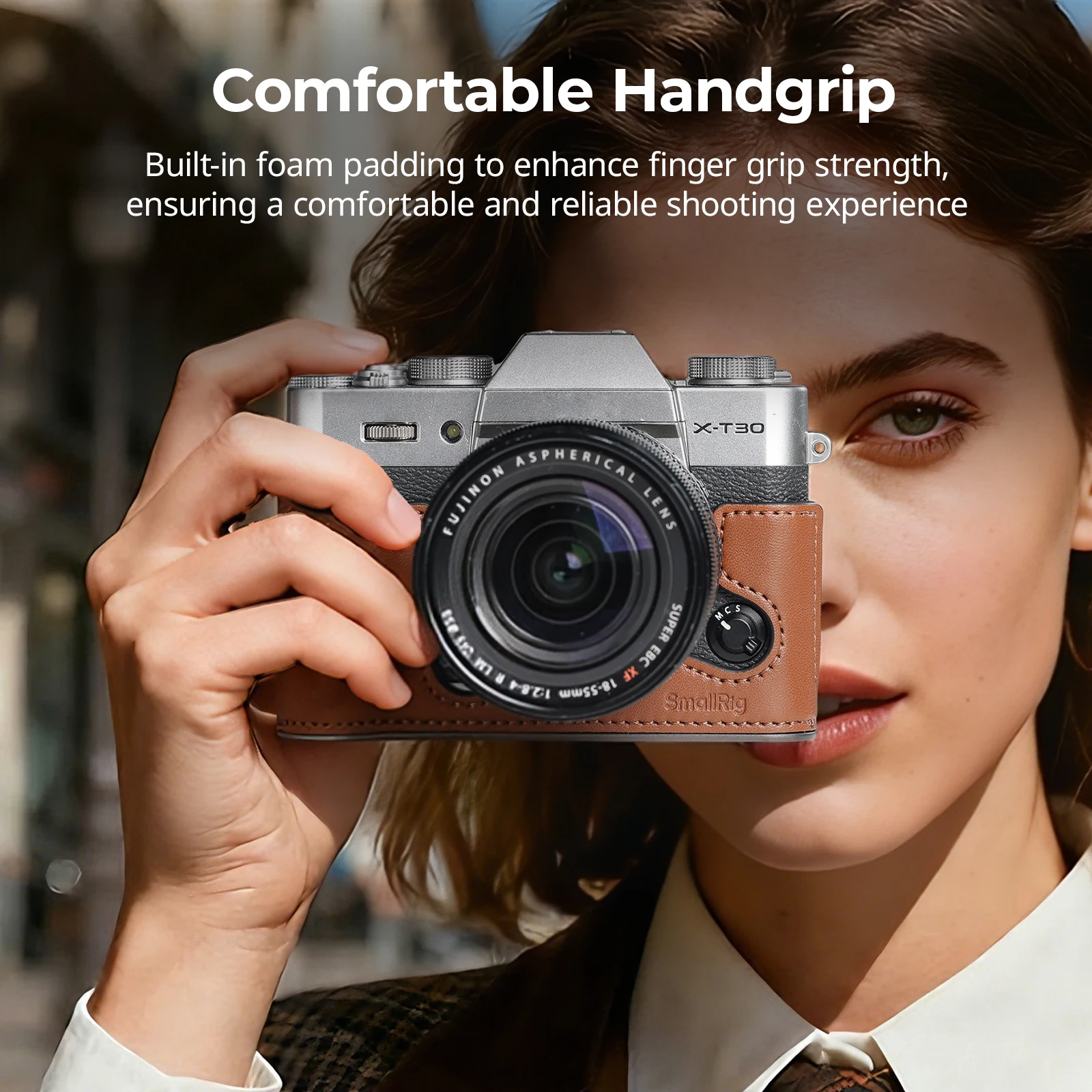 Zestaw skórzanej półobudowy SmallRig X-T30 III do FUJIFILM X-T30 / X-T30 II / X-T30 III, z paskiem na ramię, płaskim kluczem, w stylu retro. — zdjęcie produktu 4