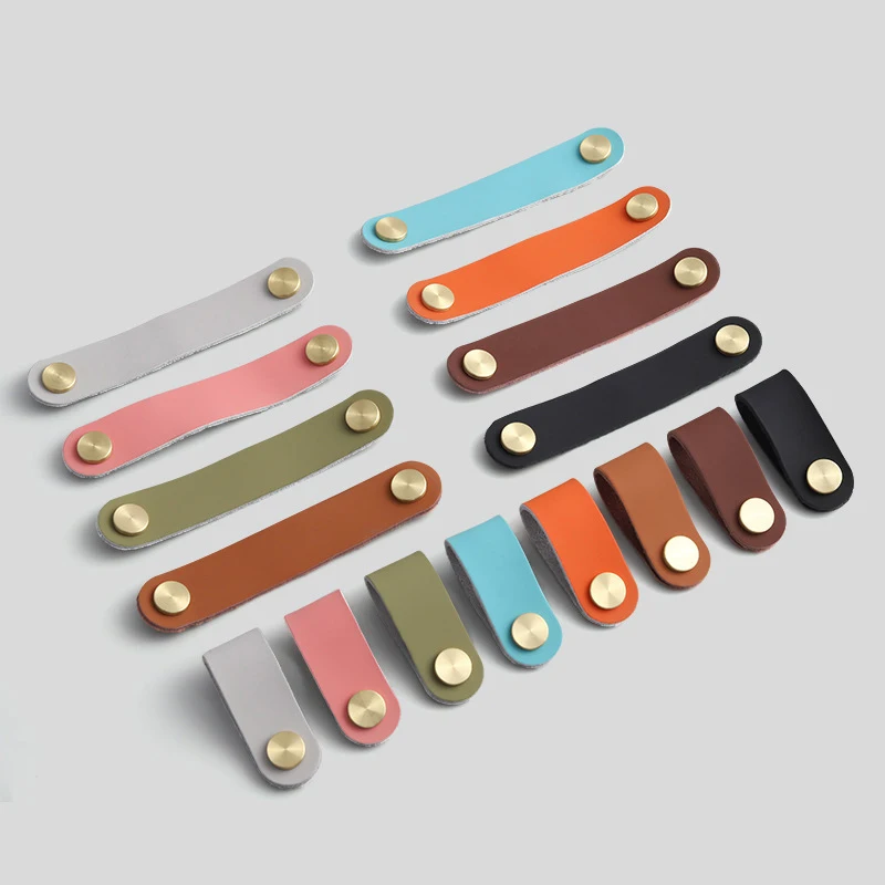 4PCS Extended Soft Leather Brass Nordic Children's Room Anti-collision Handle Cabinet Door Wardrobe Drawer Leather Handle